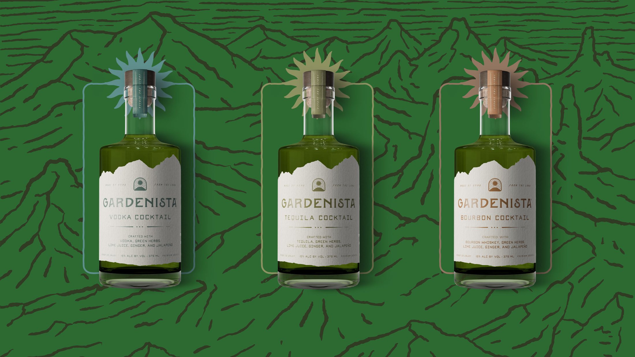 Gardenista bottles over a mountain pattern