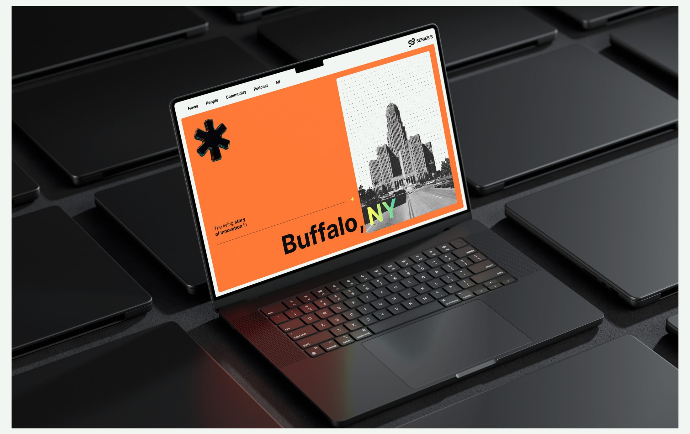 Series B website on laptop